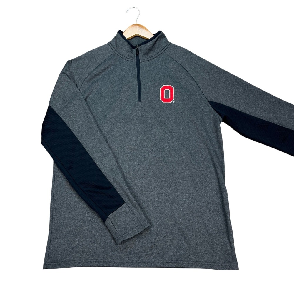 Ohio State Varsity Pullover Mens Large Gray Navy Blue Heather Colorblock 1/4 Zip